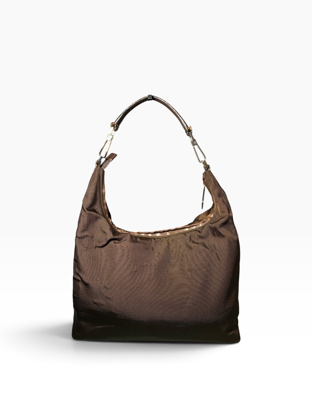Gucci Vintage Brown Nylon Leather G Logo Shoulder Hobo Bag 001-1955